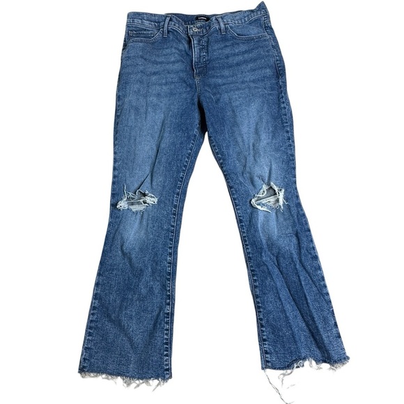 Express cropped flare high rise distressed jeans 12R - Picture 2 of 6